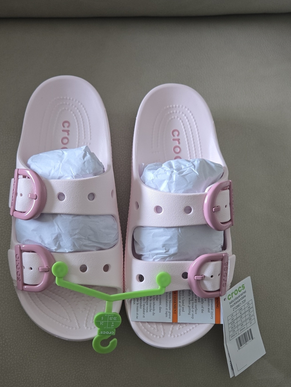 CROCS Woman  Double Buckle Saturday Sandals — Light Pink with Pink Buckles